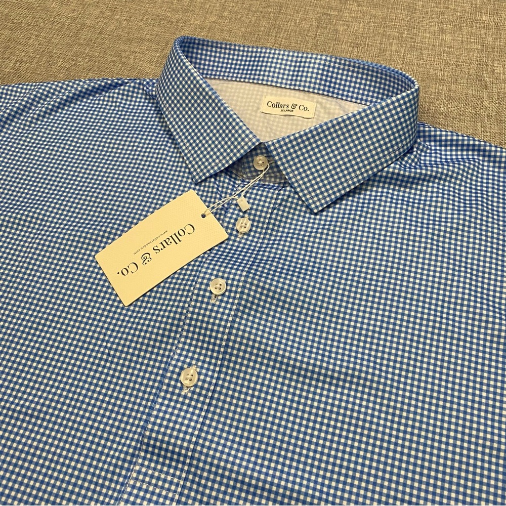 Collars & Co Dress Collar Gingham Blue Check Mens 3XL Polo Shirt New
